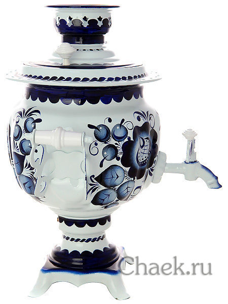 Самовар электрический 3 литра с художественной росписью "Гжельские кружева", "овал" с автоматическим отключением при закипании, арт. 150471к