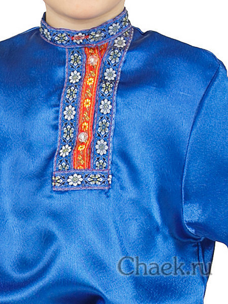 Детская косоворотка на мальчика атласная синяя на возраст 7-12 лет
