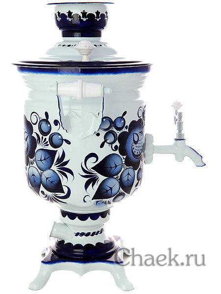 Самовар электрический 3 литра с художественной росписью "Гжельские кружева", "цилиндр" с автоматическим отключением при закипании, арт.150478к