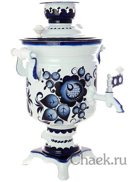 Самовар электрический 3 литра с художественной росписью "Гжельские кружева", "цилиндр" с автоматическим отключением при закипании, арт.150478к