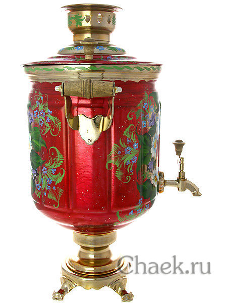 Электрический самовар 10 литров с художественной росписью "Букет на красном фоне", арт. 121008