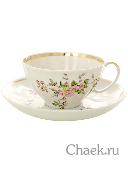 Дулевский чайный сервиз форма "Белый Лебедь" рисунок "Цветение" 6/15