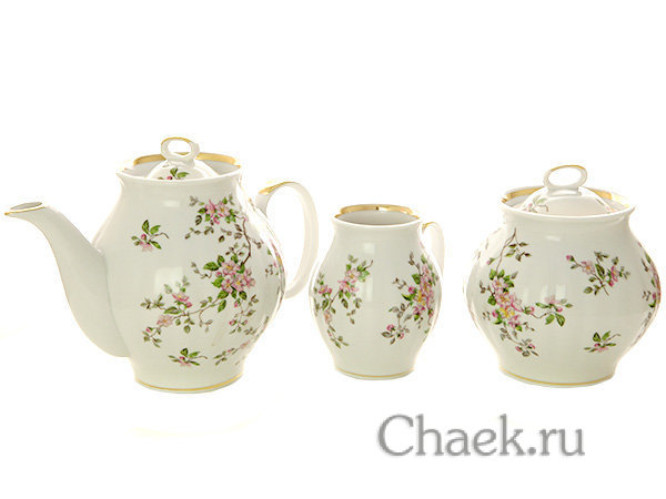 Дулевский чайный сервиз форма "Белый Лебедь" рисунок "Цветение" 6/15