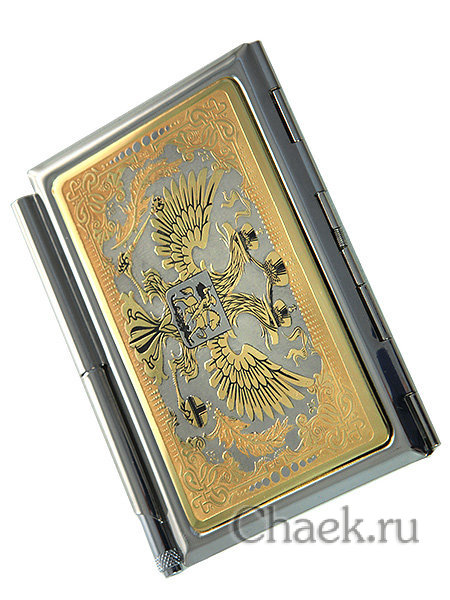 Визитница "Герб России" с ручкой в подарочном футляре, Златоуст