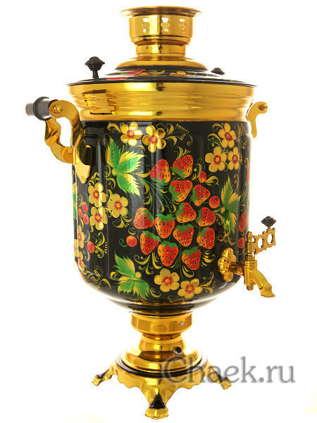 Электрический самовар 10 литров с художественной росписью "Под хохлому" с автоматическим отключением при закипании, арт. 131043к