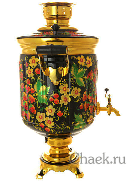 Электрический самовар 10 литров с художественной росписью "Под хохлому" с автоматическим отключением при закипании, арт. 131043к