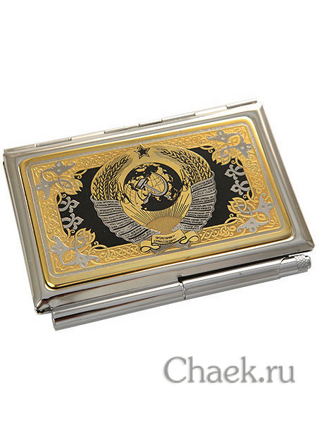 Визитница "Герб СССР" с ручкой в подарочном футляре Златоуст