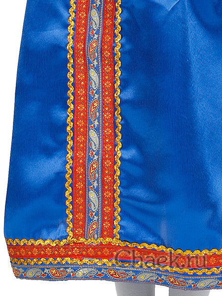 Женский народный костюм "Василиса" детский атласный синий сарафан и блузка 7-12 лет