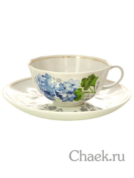 Дулевский чайный сервиз форма "Тюльпан" рисунок "Голубая герань" 6/15