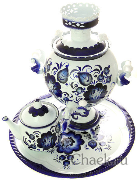 Набор самовар электрический 3 л с росписью "Гжель холодная" шар арт.103568