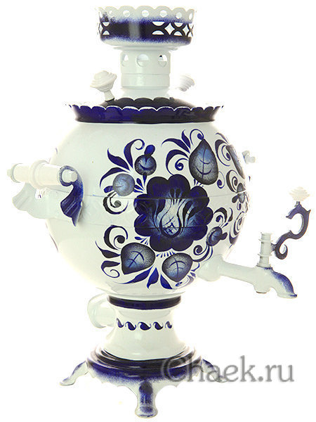 Набор самовар электрический 3 л с росписью "Гжель холодная" шар арт.103568