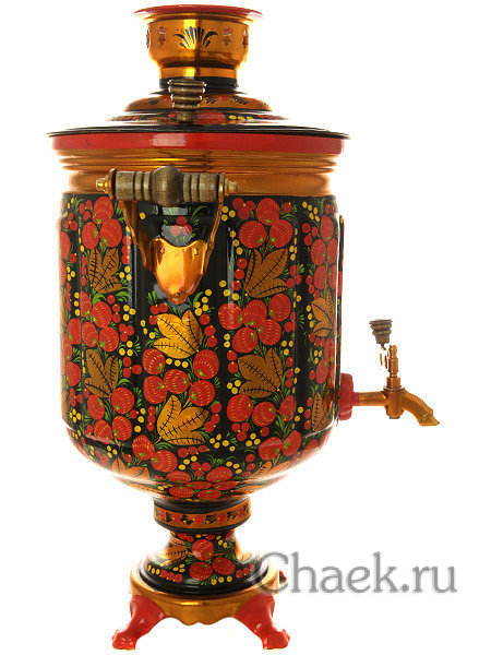 Электрический самовар 10 литров с художественной росписью "Хохлома рыжая", арт. 121005