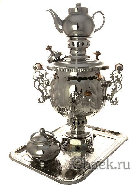 Комбинированный самовар 4,5 л шар никелированный в наборе