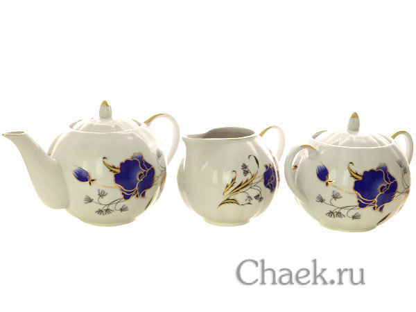 Дулевский чайный сервиз форма "Тюльпан" рисунок "Синий мак" 6/15