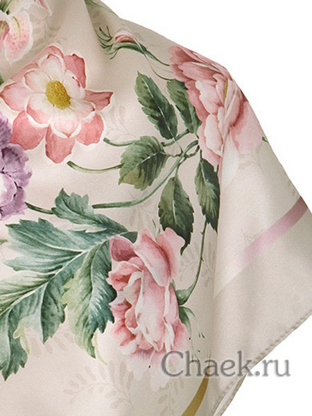 Платок из шелка (атлас) Павлопосадский "Лунный сад", 89*89 см, арт. 10018-1