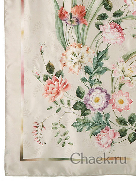 Платок из шелка (атлас) Павлопосадский "Лунный сад", 89*89 см, арт. 10018-1