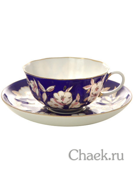 Дулевский чайный сервиз форма "Тюльпан" рисунок "Яблоневый цвет" 6/15