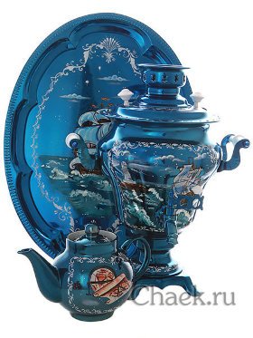 Электрический самовар в наборе 3 литра с художественной росписью &quot;Морской пейзаж&quot; с автоматическим отключением при закипании, арт. 130259к