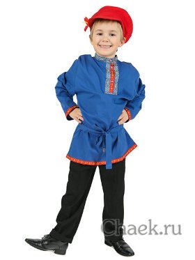 Косоворотка для мальчика хлопковая синяя на возраст 3-6 лет