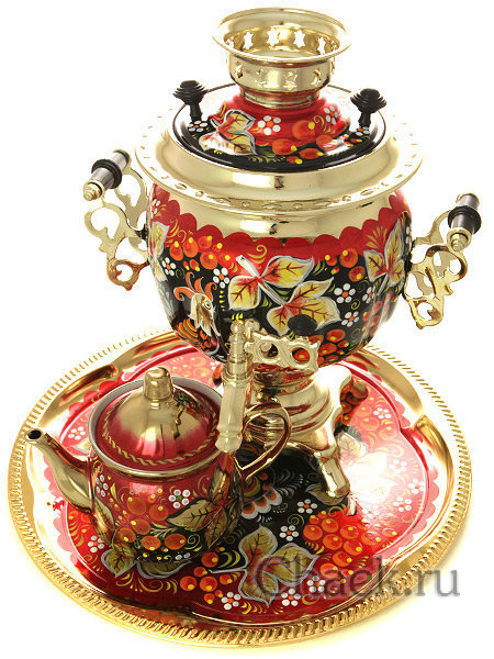 Электрический самовар в наборе 3 литра с художественной росписью "Птица в рябине" с автоматическим отключением при закипании, арт. 130467к