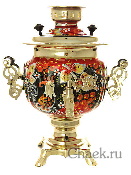 Электрический самовар в наборе 3 литра с художественной росписью "Птица в рябине" с автоматическим отключением при закипании, арт. 130467к