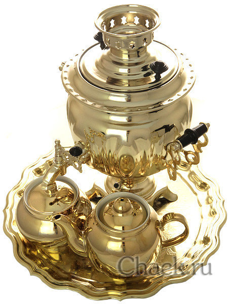 Набор самовар электрический 3 литра желтый овал с автоотключением "Золото", арт. 120319к