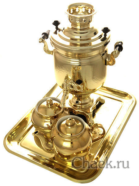 Набор самовар электрический 3 литра желтый цилиндр с автоотключением "Золото", арт. 120304к