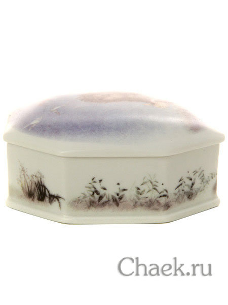 Подарочный набор: туалетная коробочка из фарфора Ежик форма Граненая Императорский фарфоровый завод