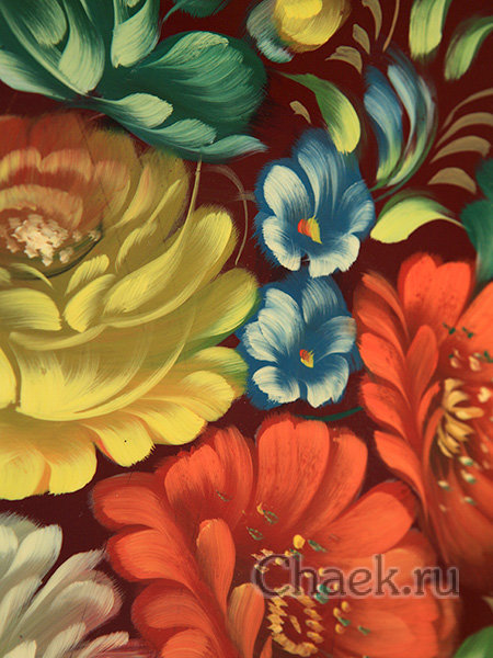 Поднос "Летний букет на бордовом" овальный фигурный, арт. 2131