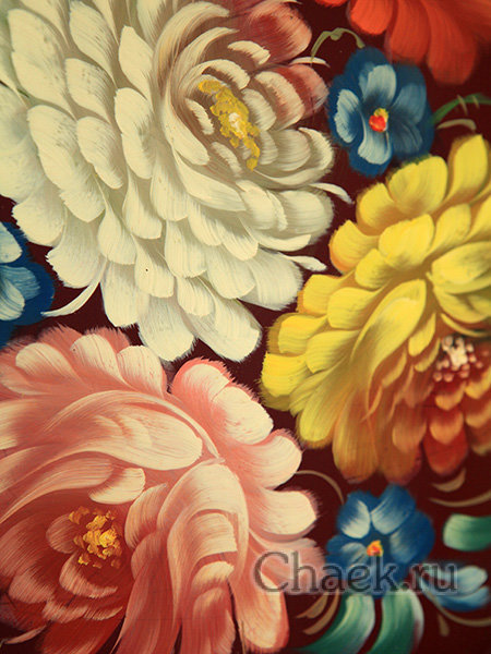 Поднос "Летний букет на бордовом" овальный фигурный, арт. 2131