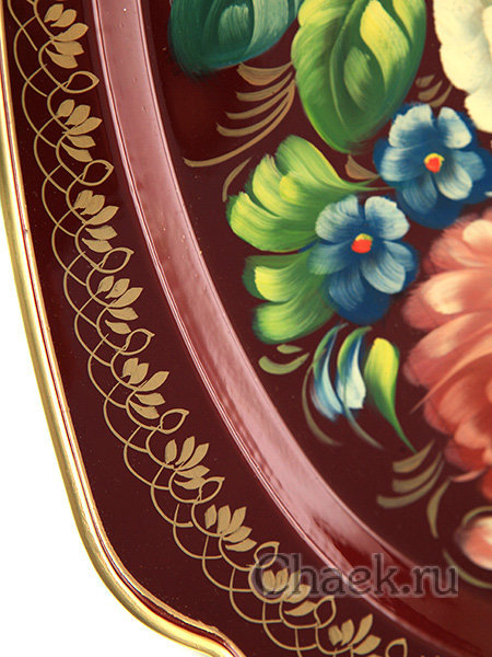 Поднос "Летний букет на бордовом" овальный фигурный, арт. 2131