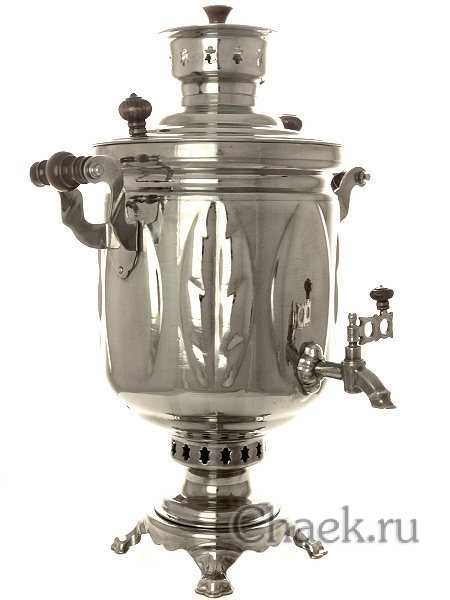 Комбинированный самовар 5 л никелированный цилиндр "Листья"