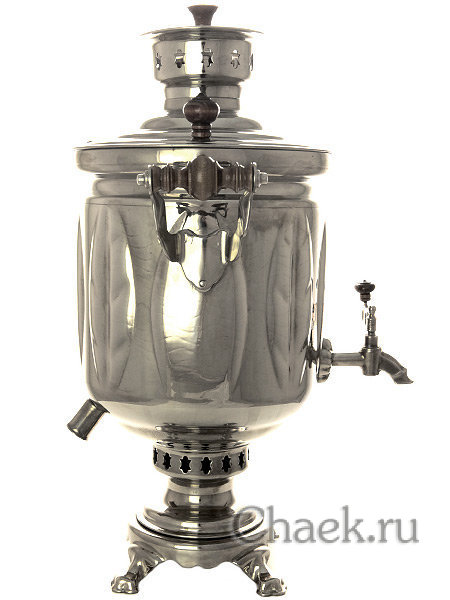 Комбинированный самовар 5 л никелированный цилиндр "Листья"