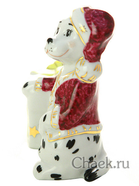 Статуэтка из фарфора "Собачка с подарком" Дулёво