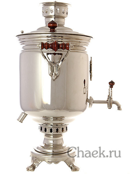 Комбинированный самовар 5 л никелированный цилиндр с накладным Гербом РФ