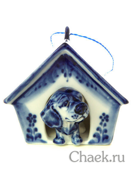 Скульптура щенок в будке Гжель, авт. А.Жигунов