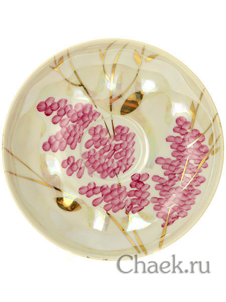 Фарфоровая чашка с блюдцем форма "Белый лебедь" рисунок "Розовая сирень", Дулевский фарфор