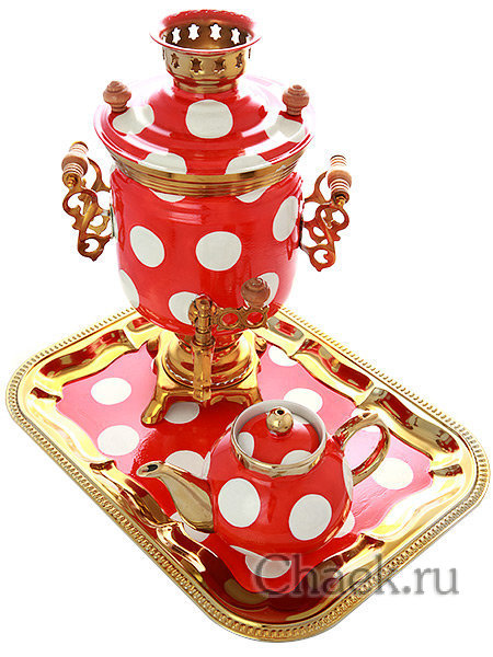 Набор самовар электрический 3 литра с художественной росписью "Белые горошинки", арт. 130253