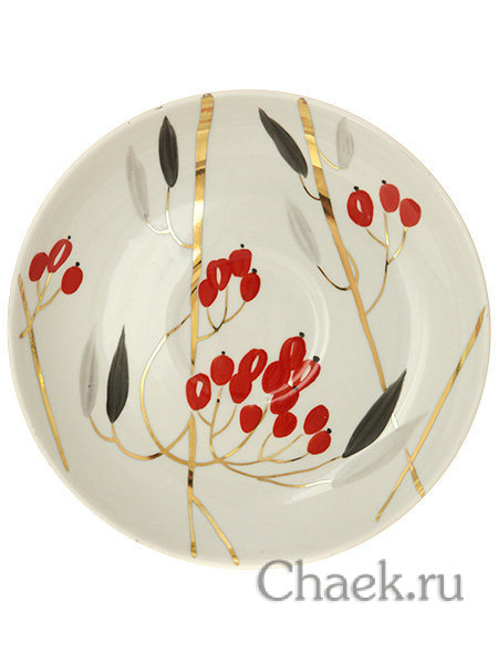 Фарфоровая чашка с блюдцем форма "Ностальгия" рисунок "Кизил", Дулевский фарфор