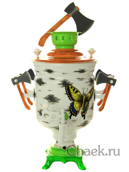 Набор самовар электрический 3 литра с художественной росписью "Березовый пенек" с автоматическим отключением при закипании