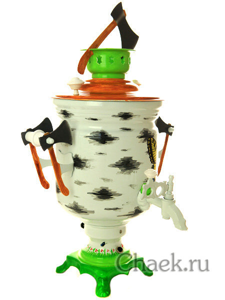 Набор самовар электрический 3 литра с художественной росписью "Березовый пенек" с автоматическим отключением при закипании