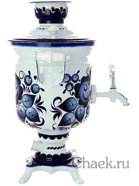 Электрический самовар 3 л расписной "Гжель", "цилиндр" с автоматическим отключением при закипании, арт. 150478к