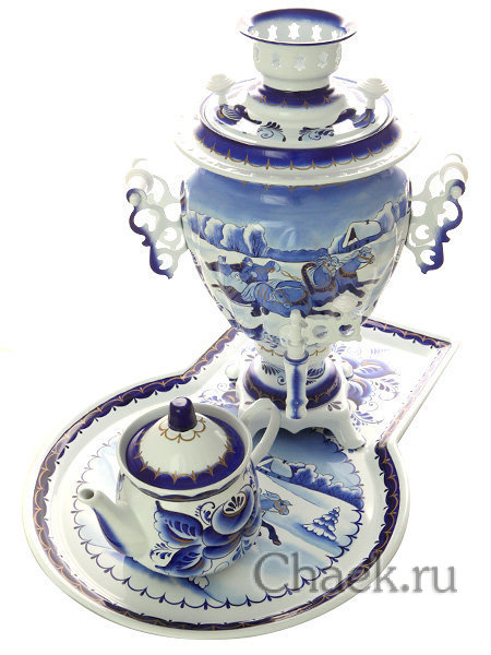 Набор самовар электрический 3 литра с художественной росписью "Гжель Тройка", арт. 155652