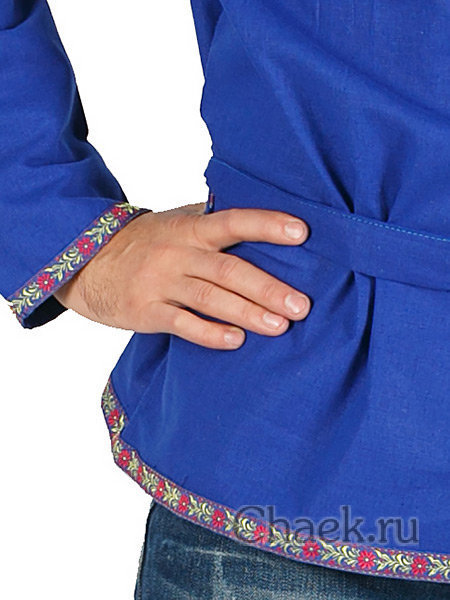 Мужская косоворотка льняная синяя XS-XXL