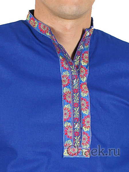 Мужская косоворотка льняная синяя XS-XXL