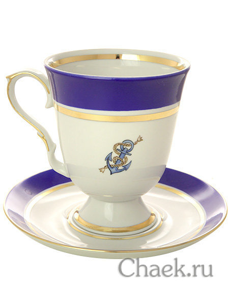 Фарфоровый бокал с блюдцем форма "Классический" рисунок "Морской" Дулевский фарфор