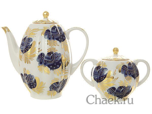 Сервиз кофейный форма Тюльпан рисунок Золотой сад 6/20 Императорский фарфоровый завод
