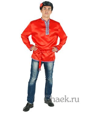 Мужская рубаха косоворотка атласная красная XS-XXL