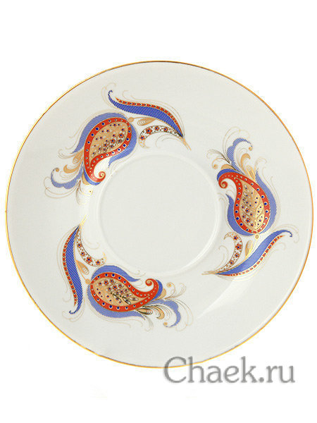 Фарфоровый бокал с блюдцем форма "Классический" рисунок "Перо Жар-птицы" Дулево