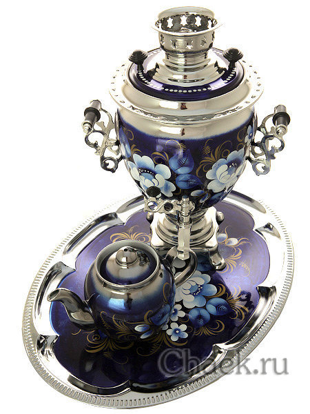 Самовар электрический 3 литра "Жостово на синем фоне", арт. 140257